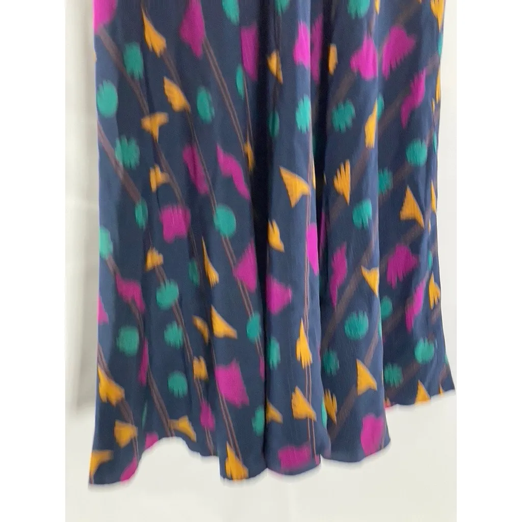 UMI COLLECTION By ANNE CRIMMINS Women's Navy/Multicolor Silk Midi Skirt SZ 4