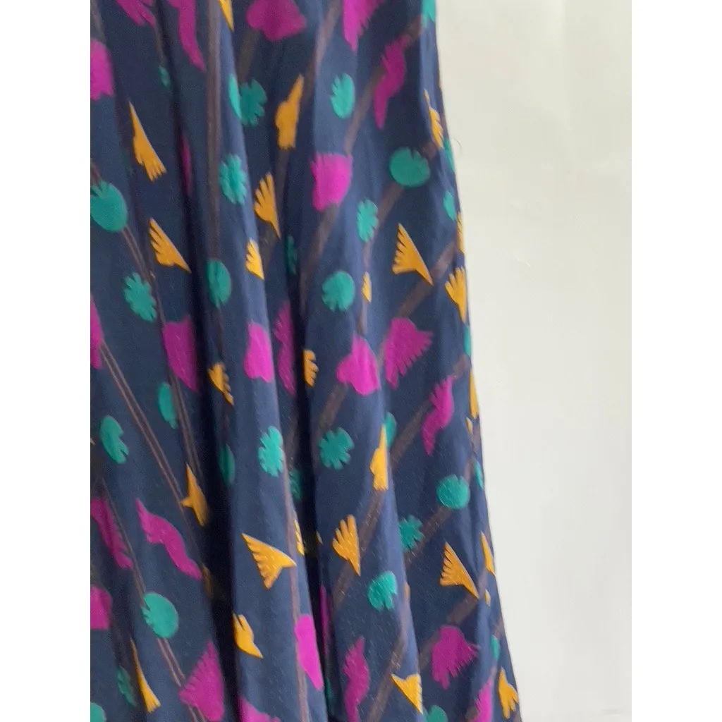 UMI COLLECTION By ANNE CRIMMINS Women's Navy/Multicolor Silk Midi Skirt SZ 4