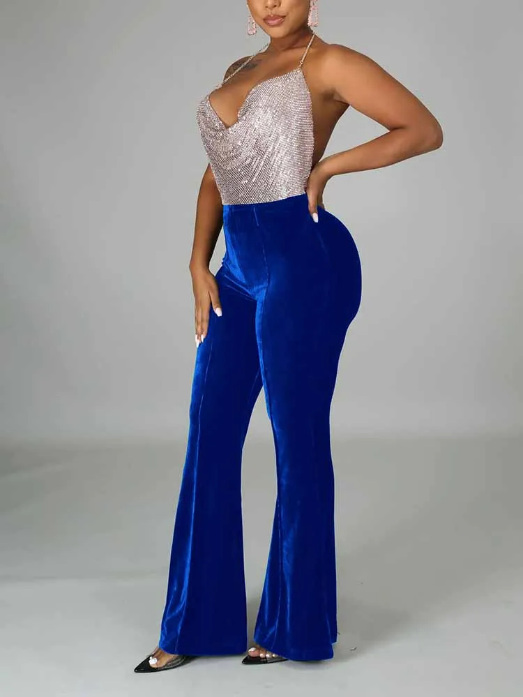 Velvet High Waist Flare Pants