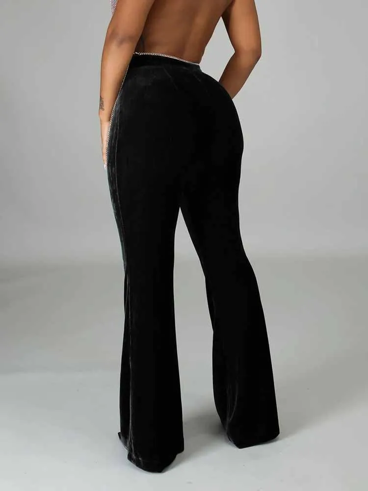 Velvet High Waist Flare Pants