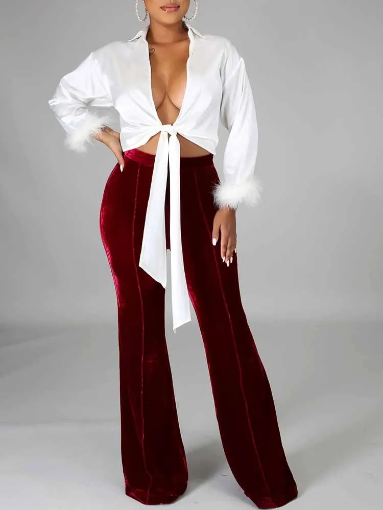 Velvet High Waist Flare Pants