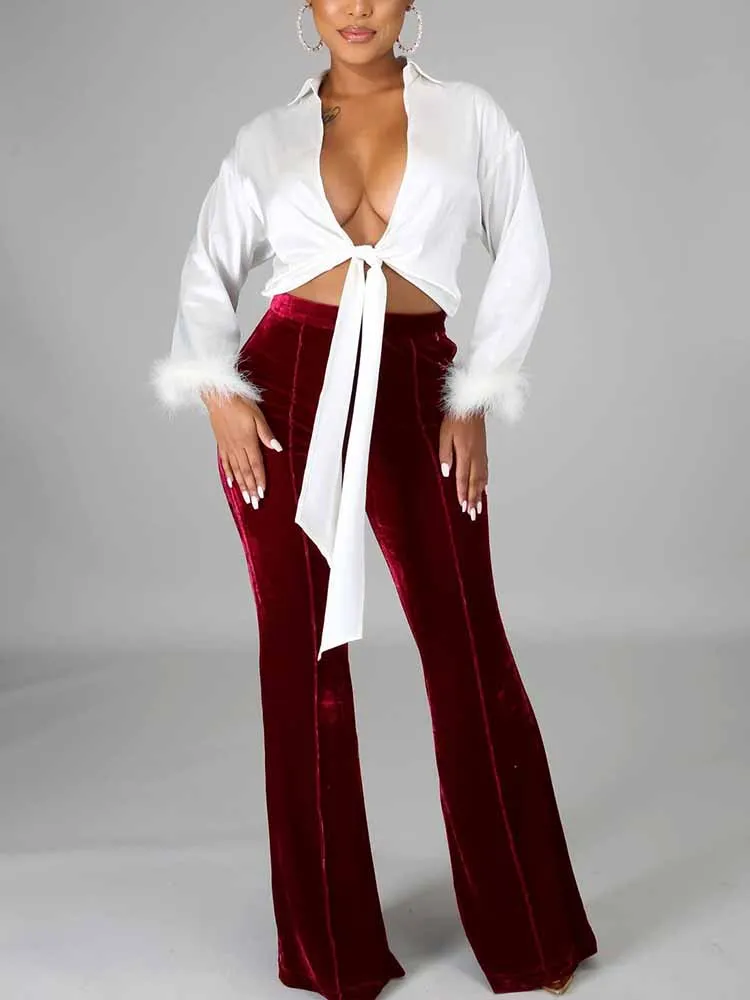 Velvet High Waist Flare Pants