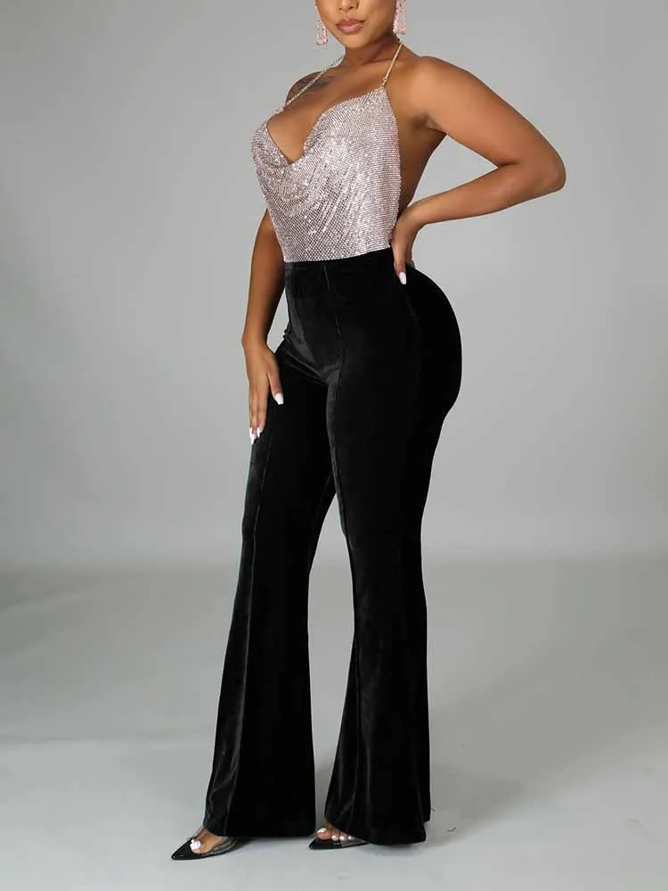 Velvet High Waist Flare Pants