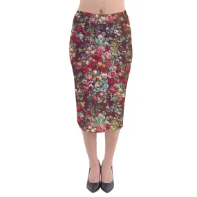 Velvet Midi Pencil Skirt