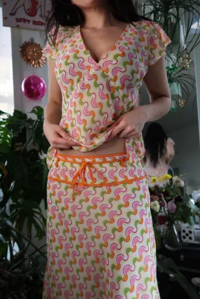 Vintage 2000s Kitschy Pink and Green Patterned Two Piece Set