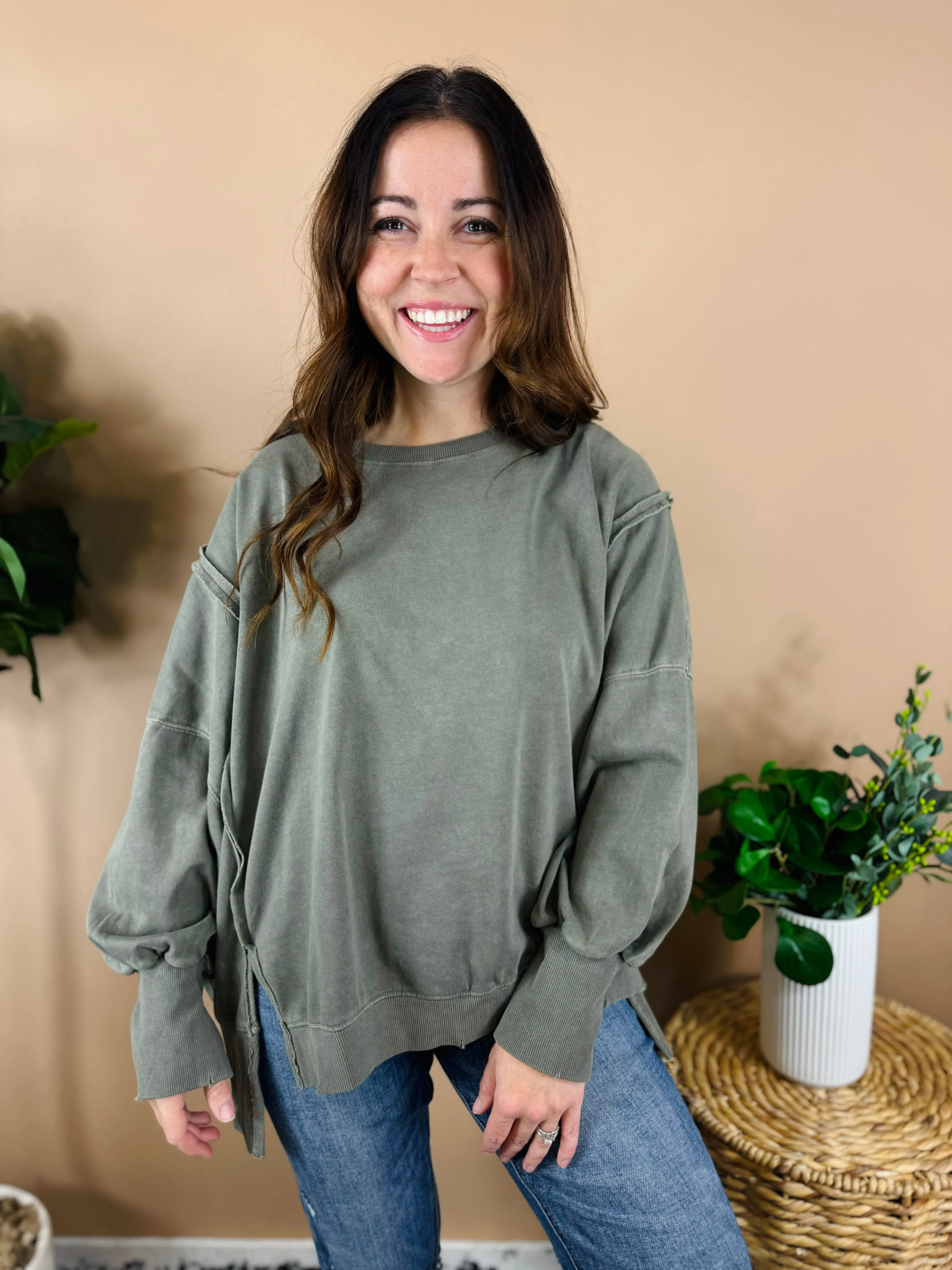 Vintage Olive Oversized Pullover