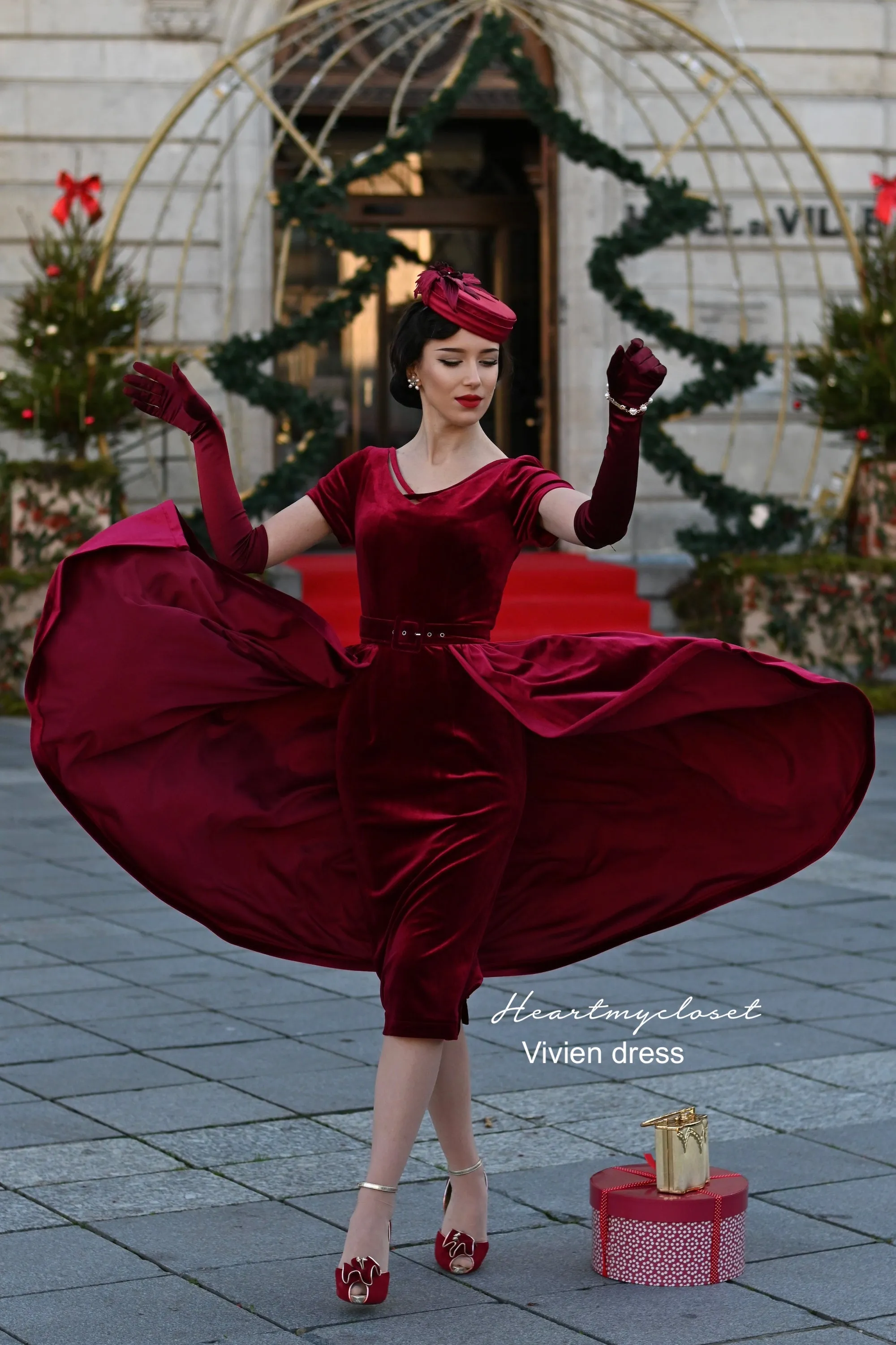 Vivien red velvet pencil dress   removable skirt wrap