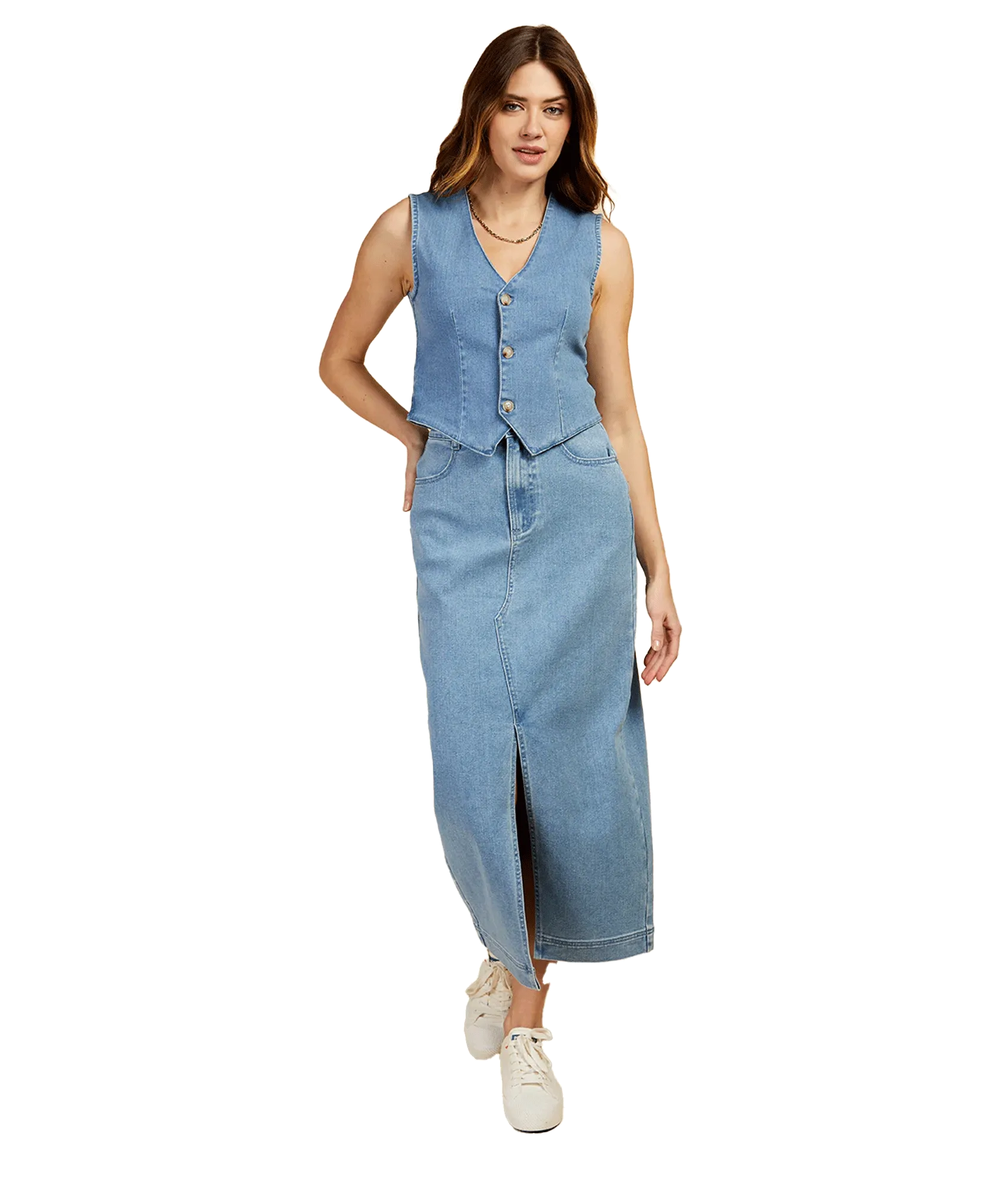 Vogue Williams Denim Midaxi Skirt - Blue