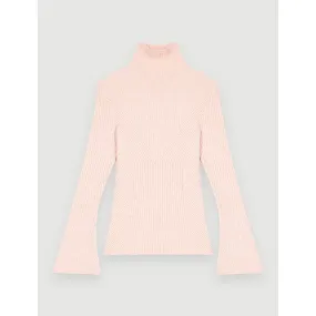 Women High-Necked Stretch Knit Pullover - Pale Pink