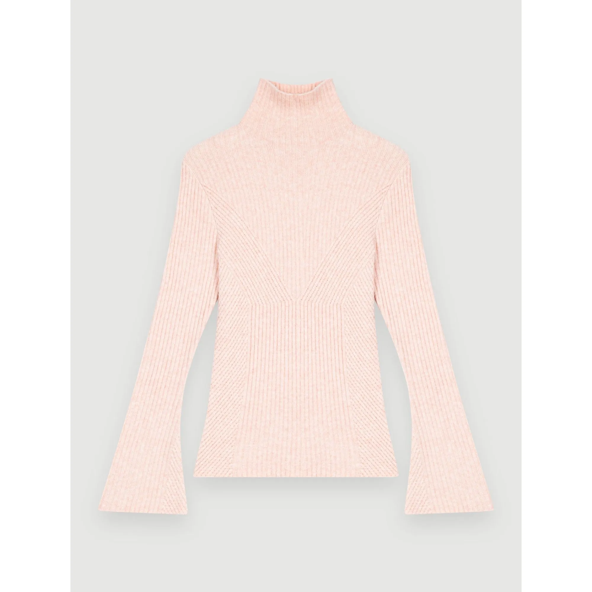 Women High-Necked Stretch Knit Pullover - Pale Pink
