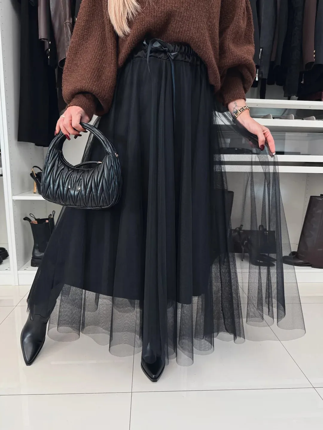 Women Loose Lace Mesh Big Hem Skirt