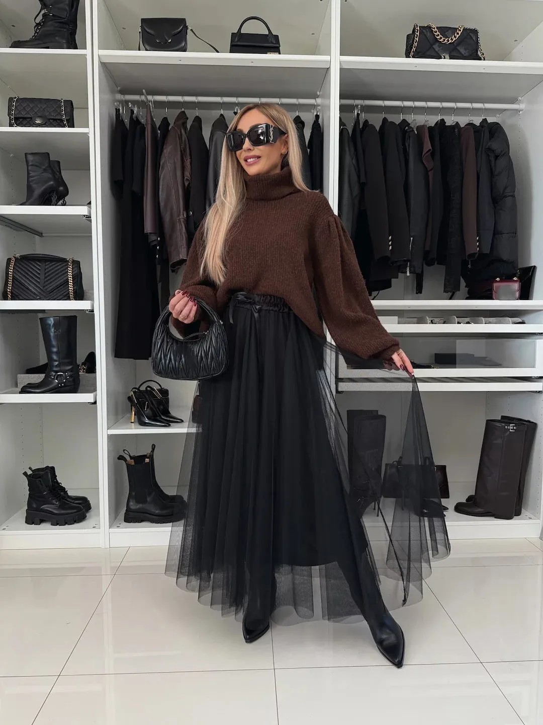 Women Loose Lace Mesh Big Hem Skirt