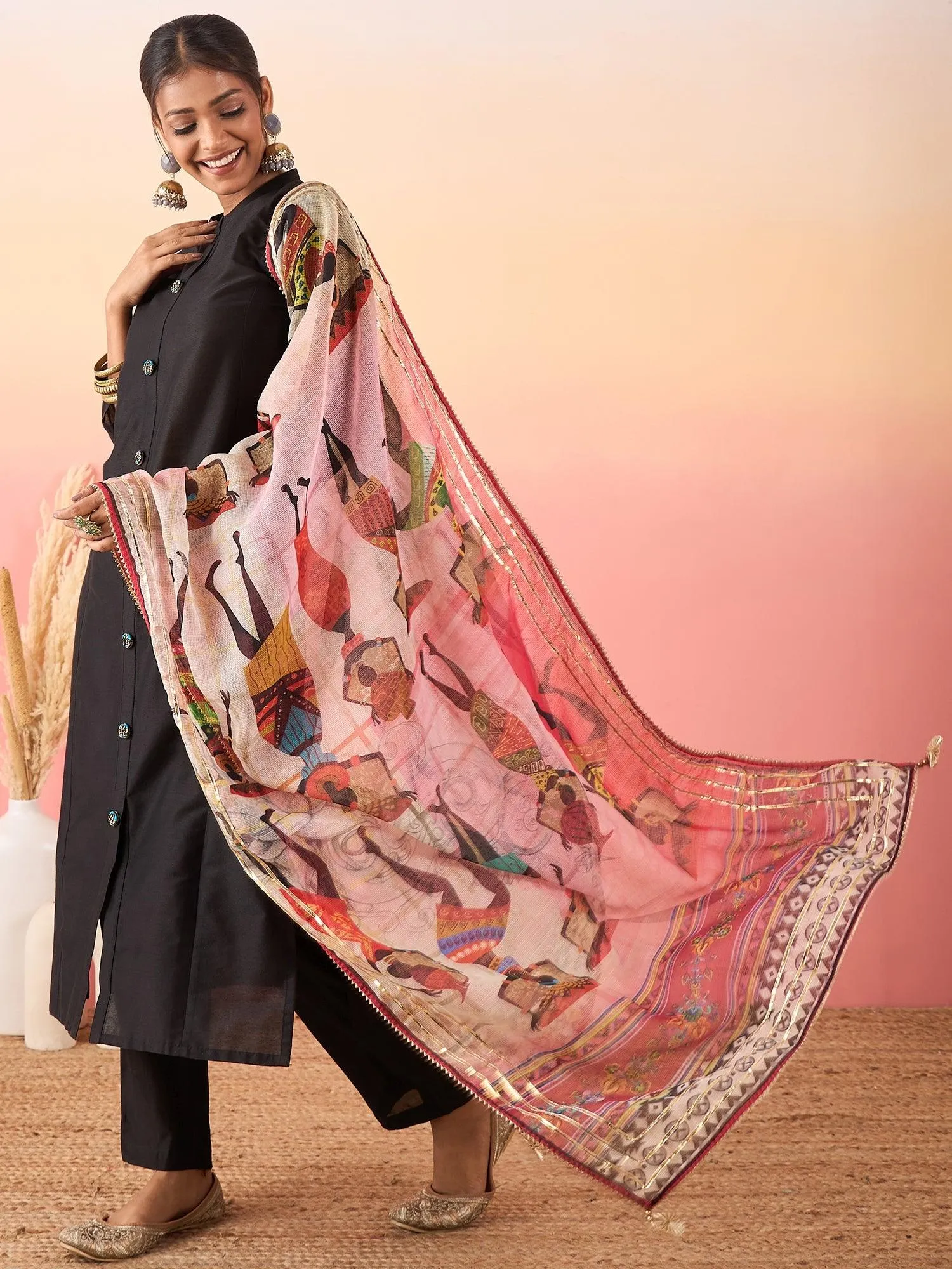 Women Regular Chanderi Silk Kurta with Trousers & With Dupatta