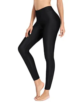 Women Swimming Leggings High Waisted Upf 50  Rash Guard Swimsuit Pants-Black