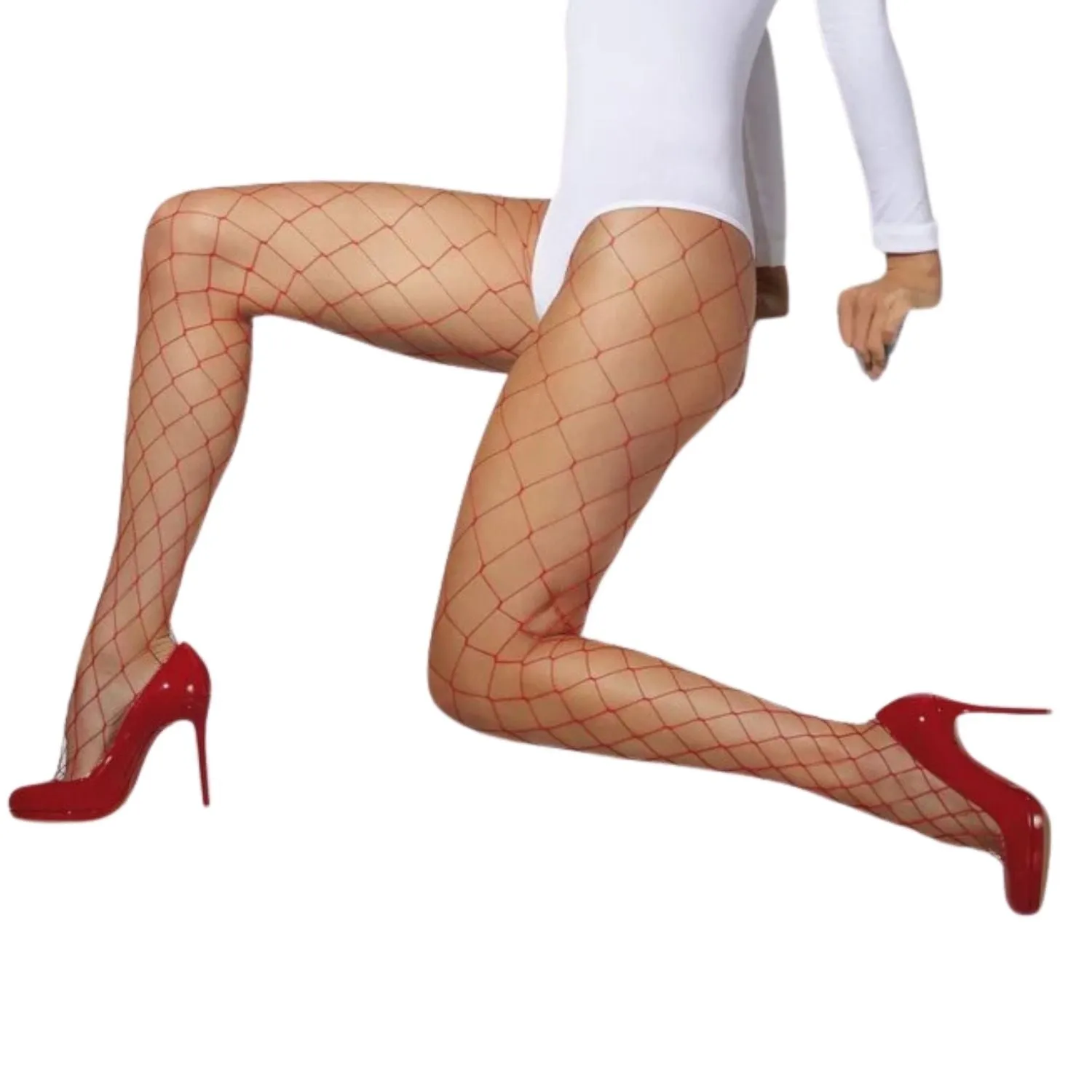 Womens Diamond Net Red Tights