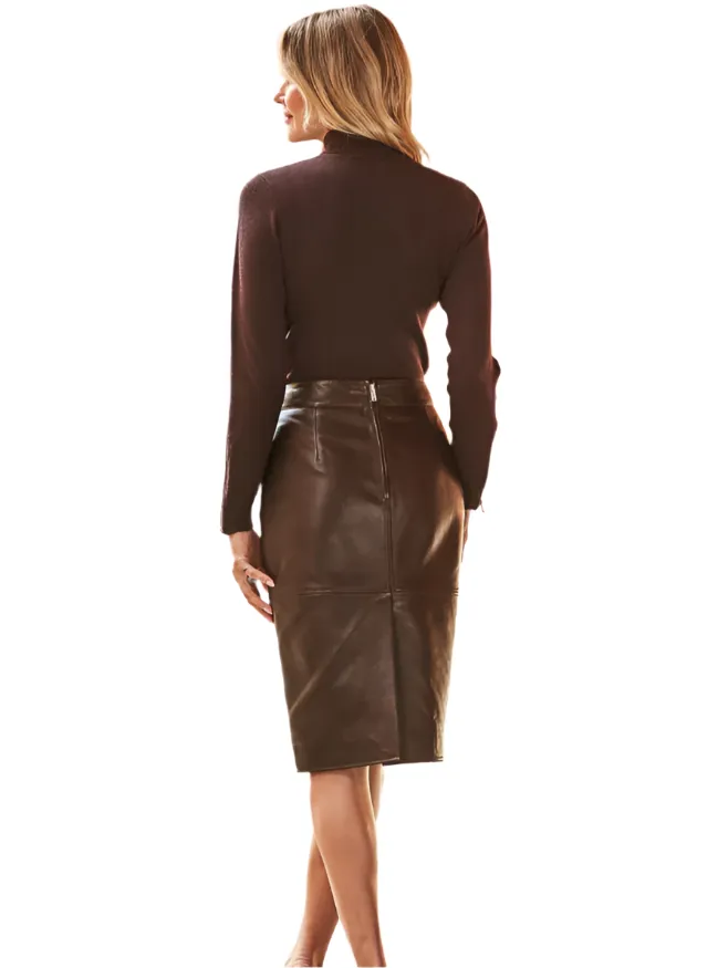 Women's Genuine Leather Pencil Midi Skirt
