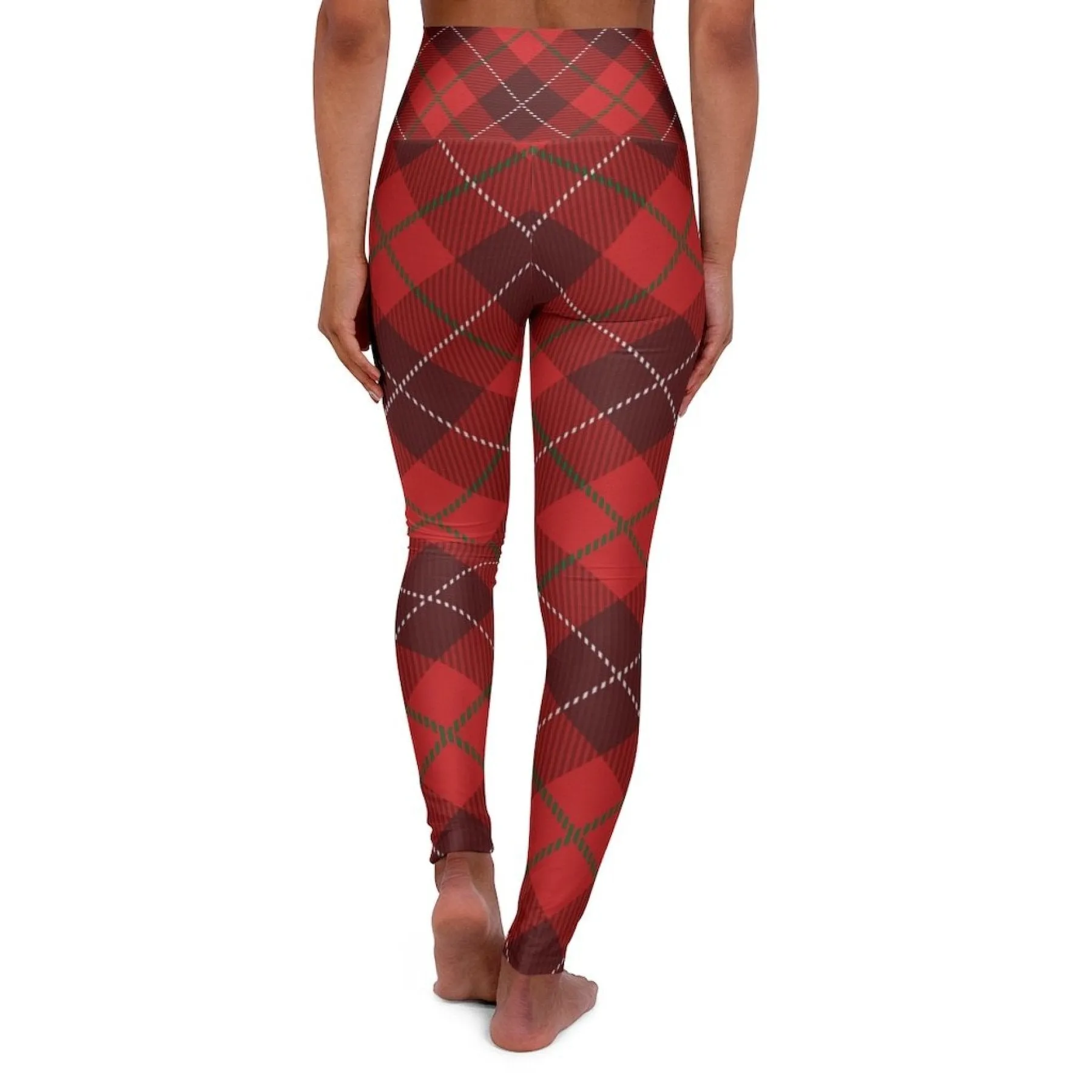Womens High Waist Fitness Leggings / Yoga Pants - Red Plaid