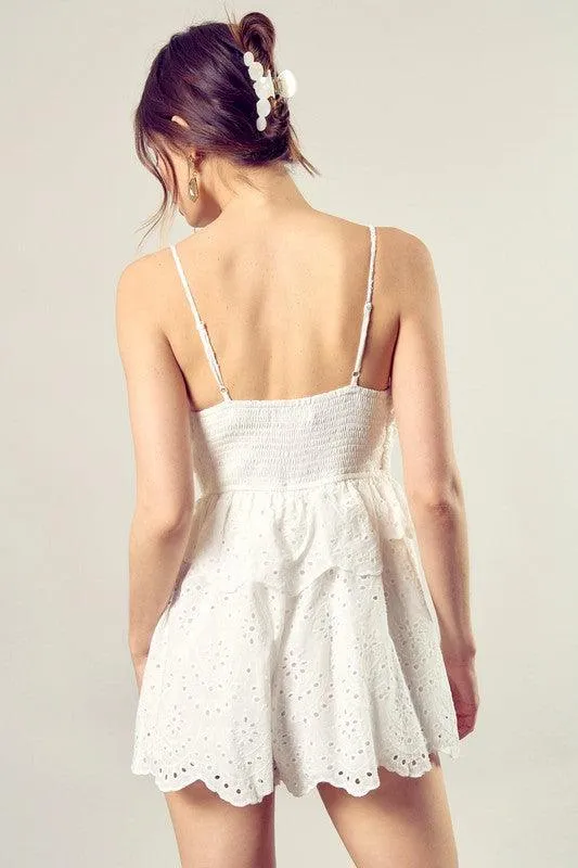 Womens Scallop Edge Front Tie-Up Romper