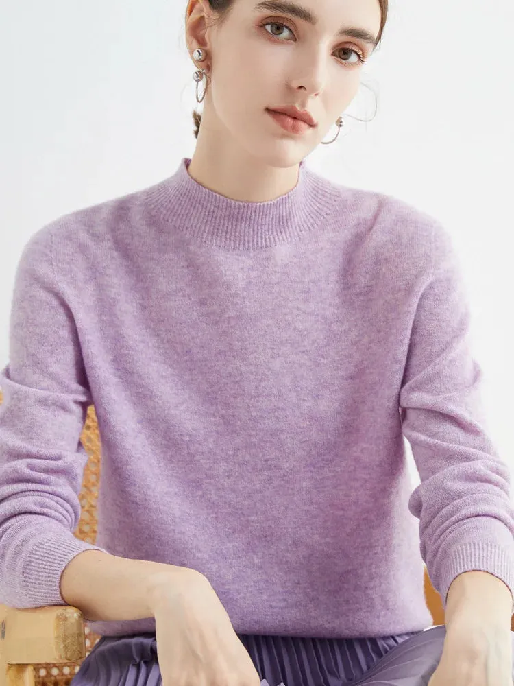 Women's Solid Mock-neck 100% Merino Wool Pullover Sweater