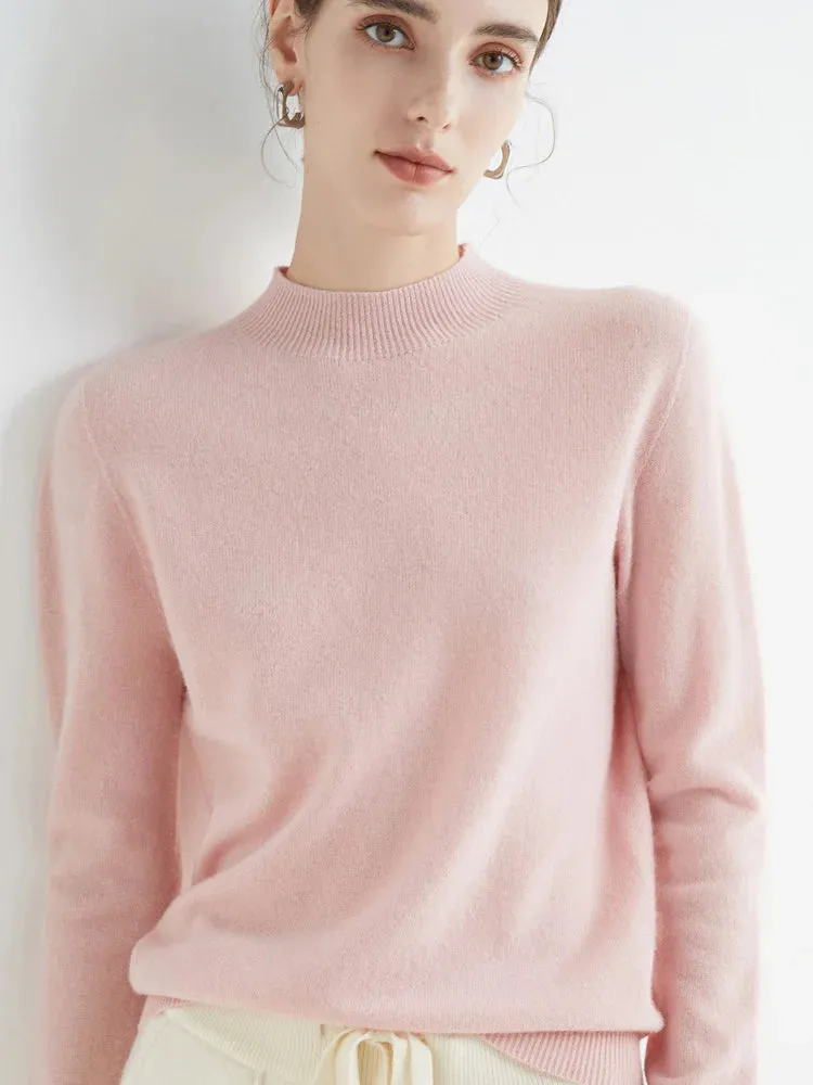 Women's Solid Mock-neck 100% Merino Wool Pullover Sweater