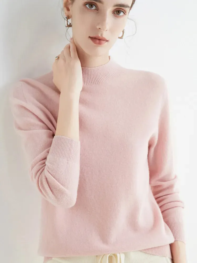 Women's Solid Mock-neck 100% Merino Wool Pullover Sweater