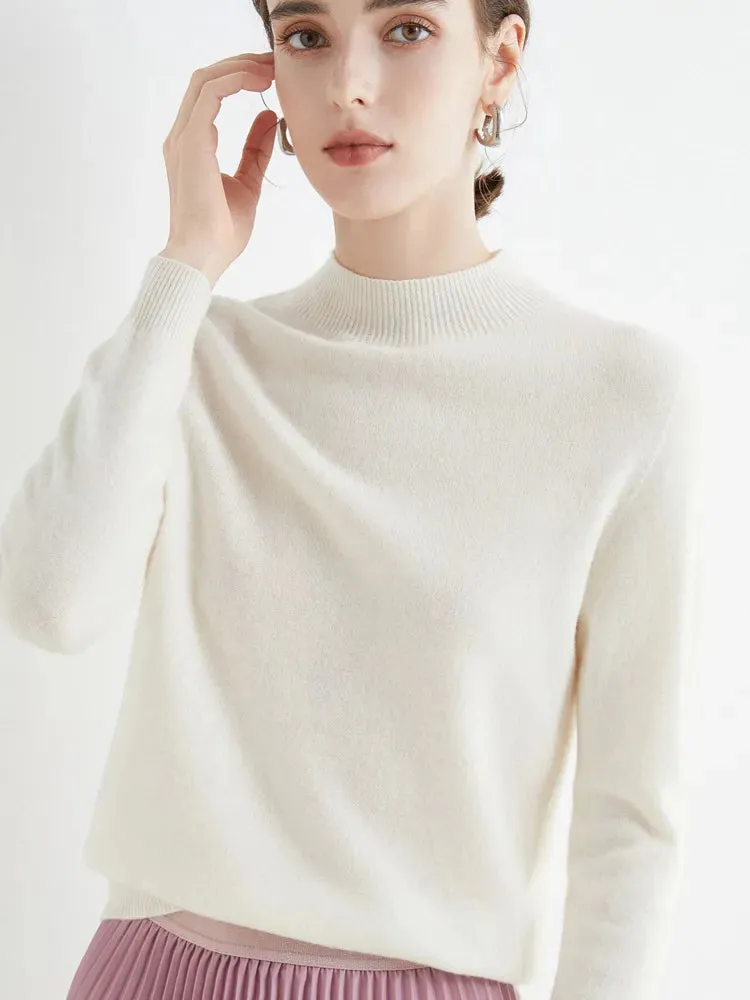 Women's Solid Mock-neck 100% Merino Wool Pullover Sweater