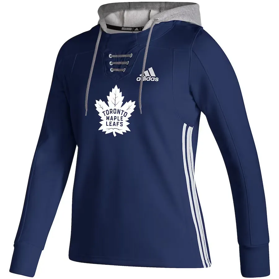 Women's Toronto Maple Leafs Adidas Blue Skate Lace AEROREADY - Pullover Hoodie