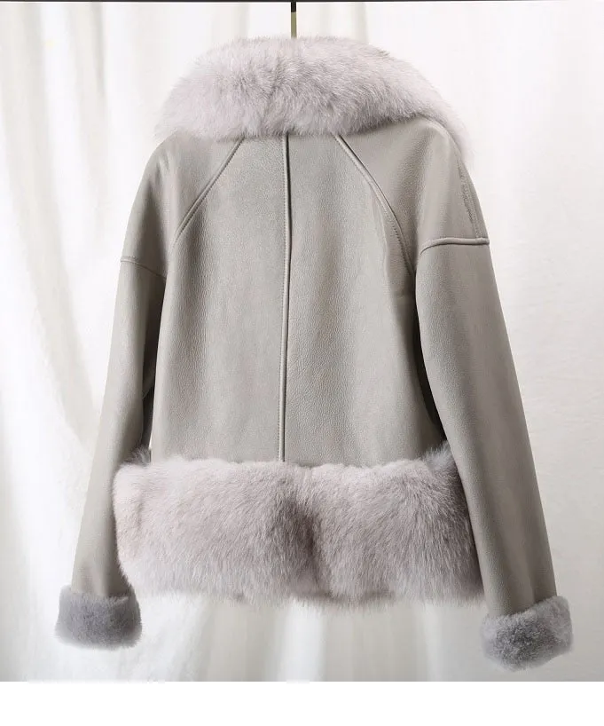 Women's Winter Casual Leather Short Parka With Fox Fur
