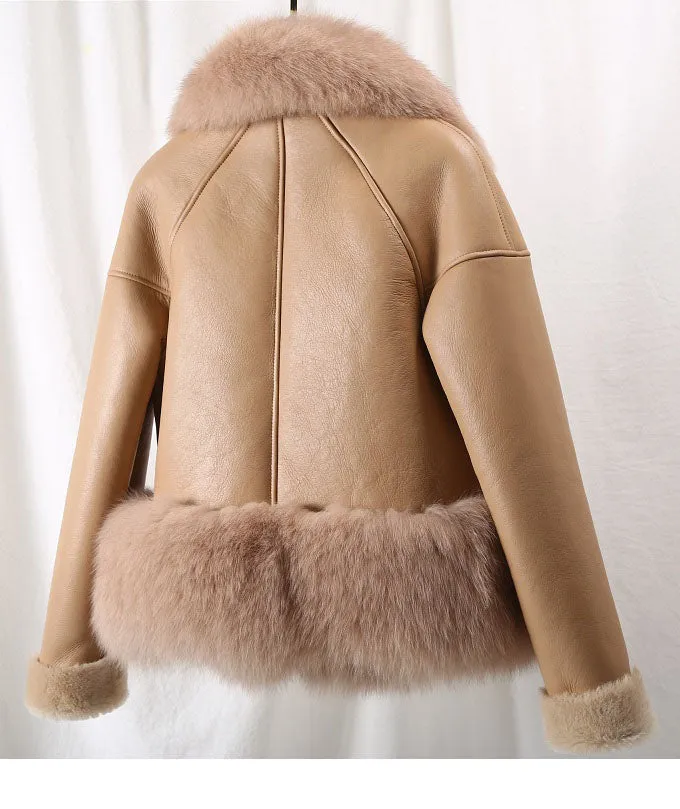 Women's Winter Casual Leather Short Parka With Fox Fur