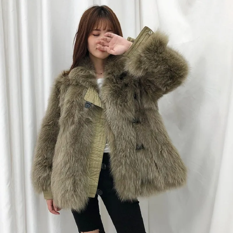 Women's Winter Casual Short Thick Parka With Fox Fur