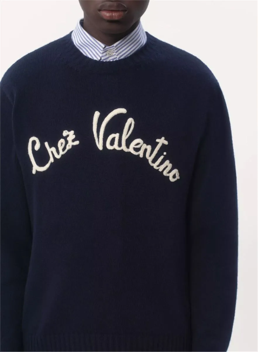 WOOL CREWNECK JUMPER WITH CHEZ VALENTINO EMBROIDERY